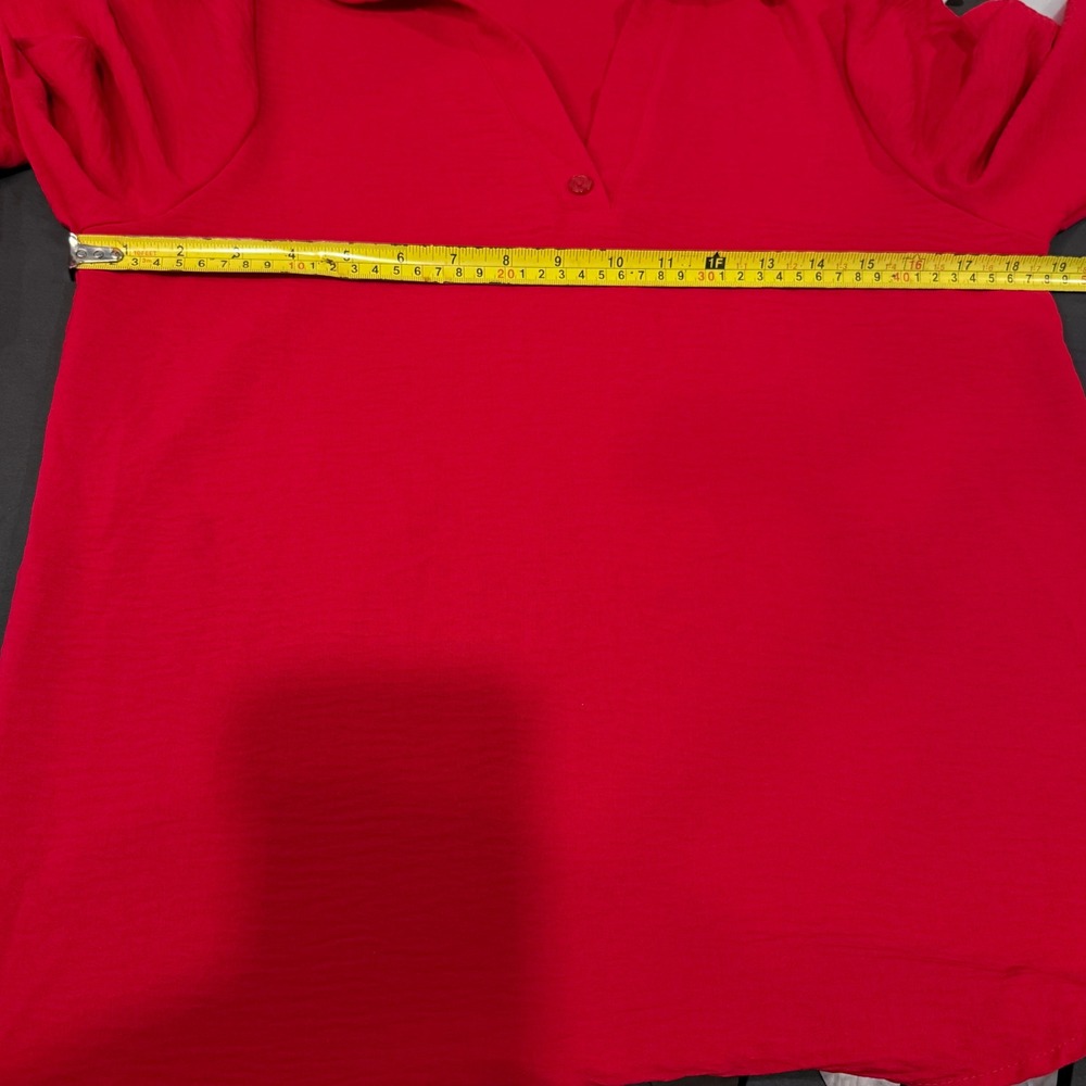 Red Jolie & Joy Blouse, Collared V Neck, Long Bishop Sleeves, Women's Size S - Picture 7 of 10